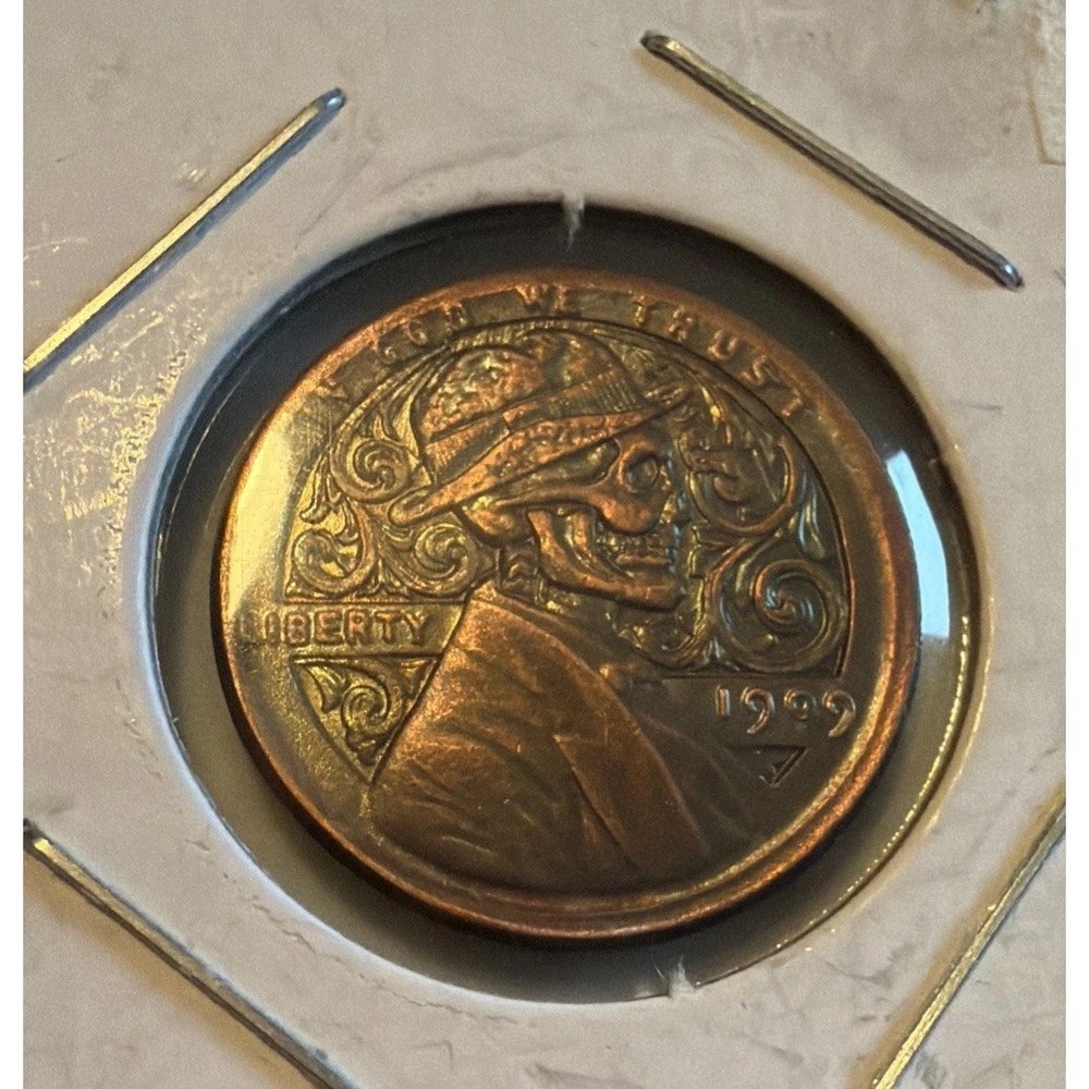1909 Skeleton Cowboy Hobo Penny Mardi Gras Style Fantasy Art 1 Cent Coin